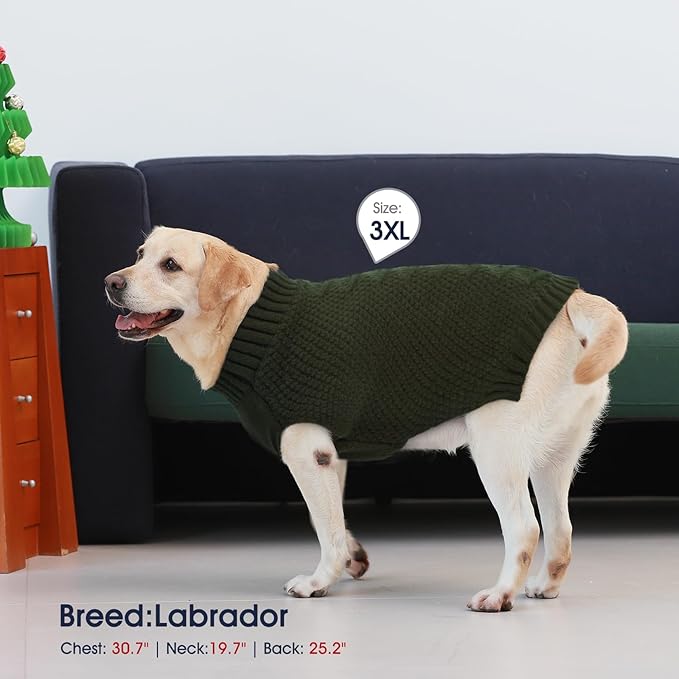 IECOii Great Dane Sweater,5XL Dog Sweater for Extra Large Dogs Breed,XXXXXL Dog Sweaters Christmas Outfit,Thick Warm Dog Winter Sweater for Male Female Dogs,Pullover Big Dog Sweater,Army-Green-5XL