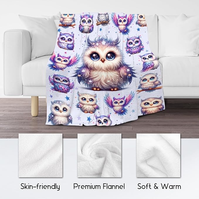 Toddlers Blanket Gifts, Girls Owl Blankets, Cute Owl Gifts for Women Adults, Soft Fleece Kids Throw for Couch Sofa Bed, 60"x80"