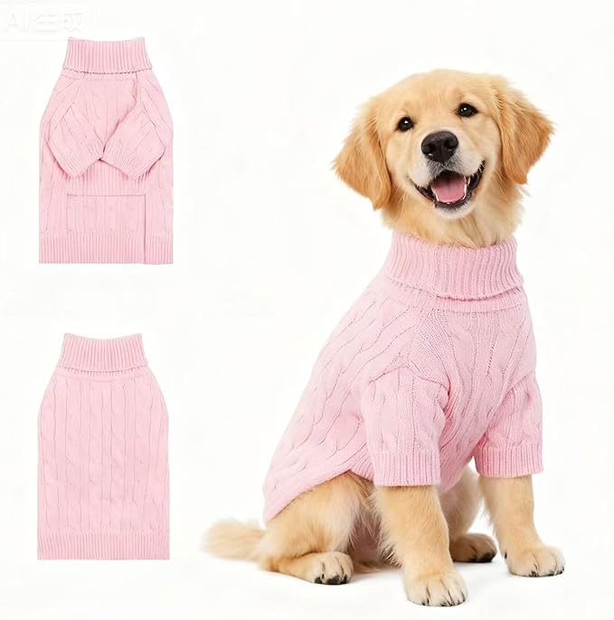 Medium/Large Dog Sweater, Warm Dog Winter Coat w/Sleeves, Comfortable High Neck Premium Dog Clothes for Golden Retriever-Best for Holidays, Daily Walks XXL Pink