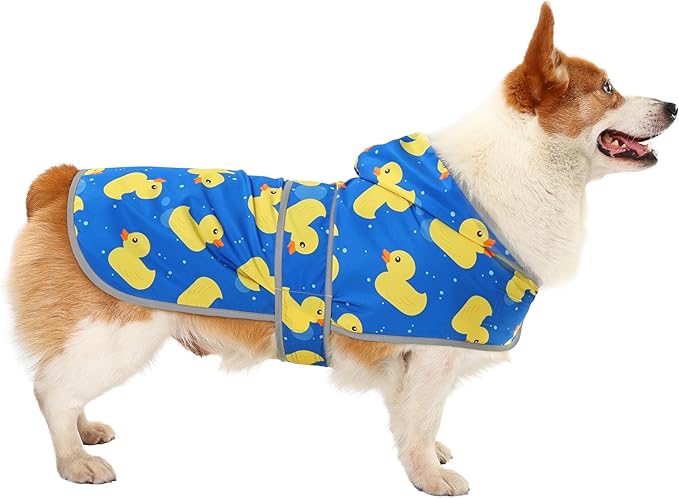 Dog Raincoat Hooded,Waterproof Rain Coat for Dogs with Adjustable Belly Strap,Reflective Strips, Lightweight Slicker Poncho Rain Jacket for Small Medium Large Dogs