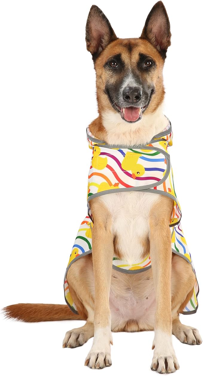 Dog Rain Coat for Large Dogs Waterproof Hooded Rain Jacket with Reflective Strips Leash Hole & Poncho Adjustable Fit (Rainbow,XXL)