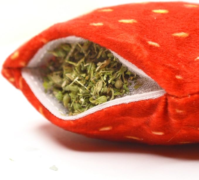 Meowijuana Strawberry Bundle | Get Sprung Refillable Strawberry Toy and Happy Grass Catnip Blend | Promotes Play and Cat Health | Includes North American Organic Catnip