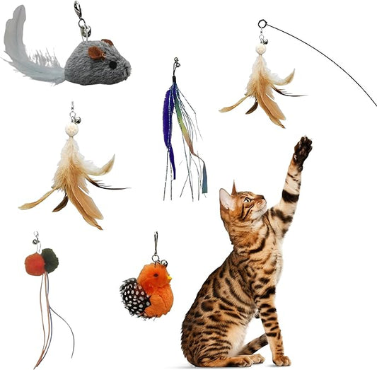 Interactive Play Set - Set of 5 Replacement Toys: Mouse, Duck, Feathers, Balls & Worm Heads - Engaging Cat Toys with Realistic Designs for Endless Fun