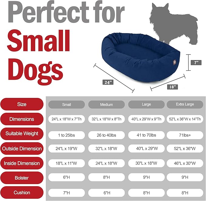 Majestic Pet 24 Inch Suede Calming Dog Bed Washable 24x19x7 (Inch) – Cozy Soft Round Donut Dog Bed with Spine Support for Dogs to Rest Their Head - Pet Bed Small – Navy (2025)