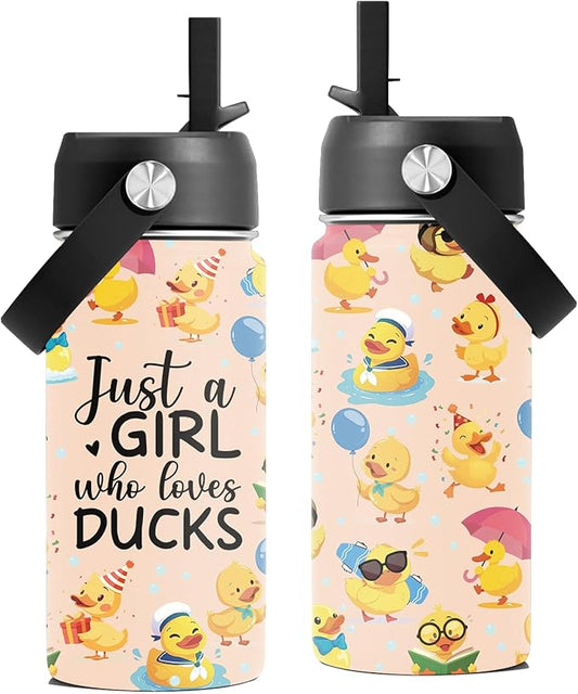 Duck Gifts, 16 oz Water Bottle with Straw Lid, Stainless Steel Insulated Water Bottles, Cute Duck Cup Gifts for Birthday Chritmas