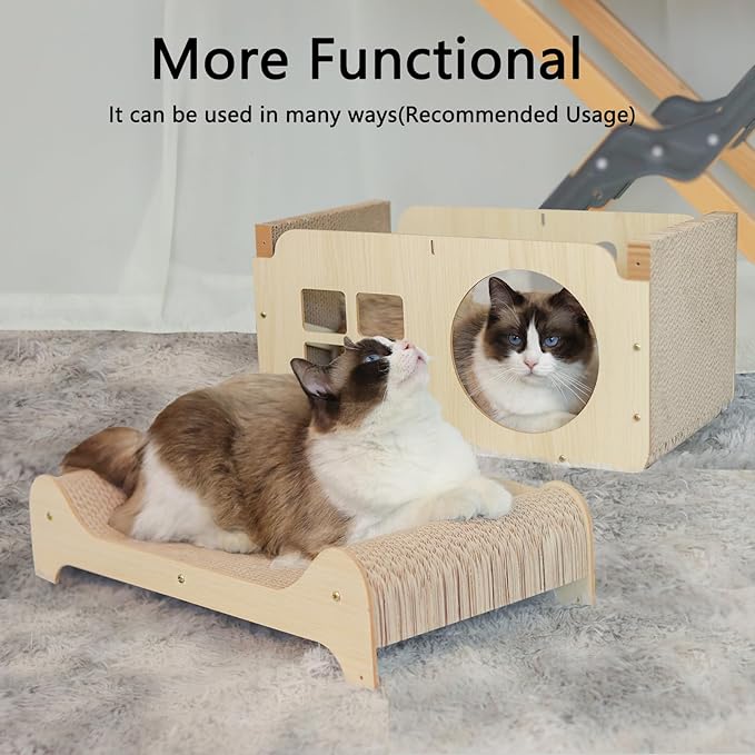 Cat Scratcher House,20x10.6x13.4 Cardboard Cat House,Large Scratch House for Indoor Cats,Scratchable in and Out,Suitable for 2 Cats Household,Anti-Scratch and Protect Couch,Easy to Assemble,Sturdy