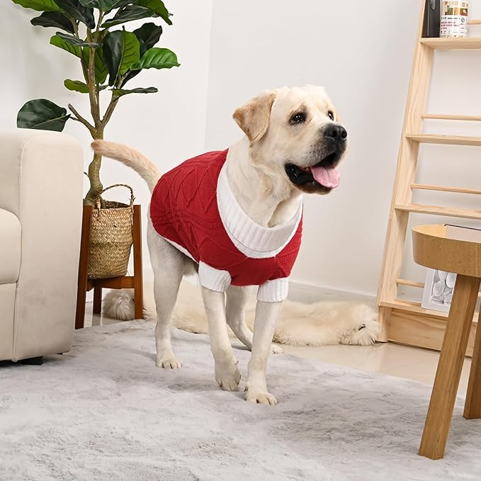 Dog Sweater for Large Dogs Argyle Cable Knit Turtleneck Pullover Winter Clothes Boys Girls Stretch Golden Retriever Labrador Bulldog Pitbull Doberman Pet (XL, Red)