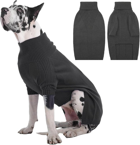 IECOii Great Dane Sweater,5XL Extra Large Sweater for Giant Breed Dogs in Winter,Turtleneck Cold Weather Knit Clothes,Machine Washable,Elastic Pullover for Saint Bernard,Mastiff (Grey,XXXXXL)