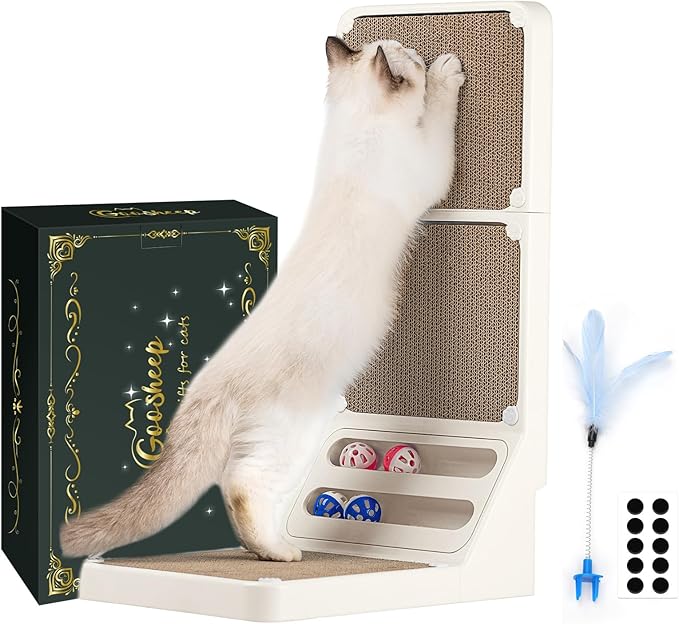 Cat Scratching Board Kitten Scratching Ball Wall Scratchers for Indoor Cats L Shaped Cat Scratcher Cats with Scratcher Pads White