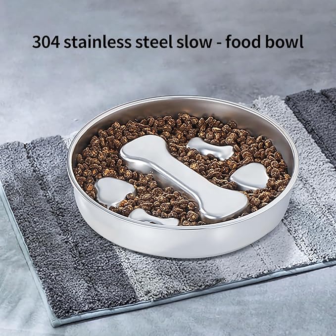 PAKEWAY Slow Feeder Dog Bowls, 304 Stainless Steel Pet Slow Food Bowl, Dog & Cat Food Bowl - Anti-Choking and Vomiting, Easy to Clean, Large Capacity, Non-Slip Base