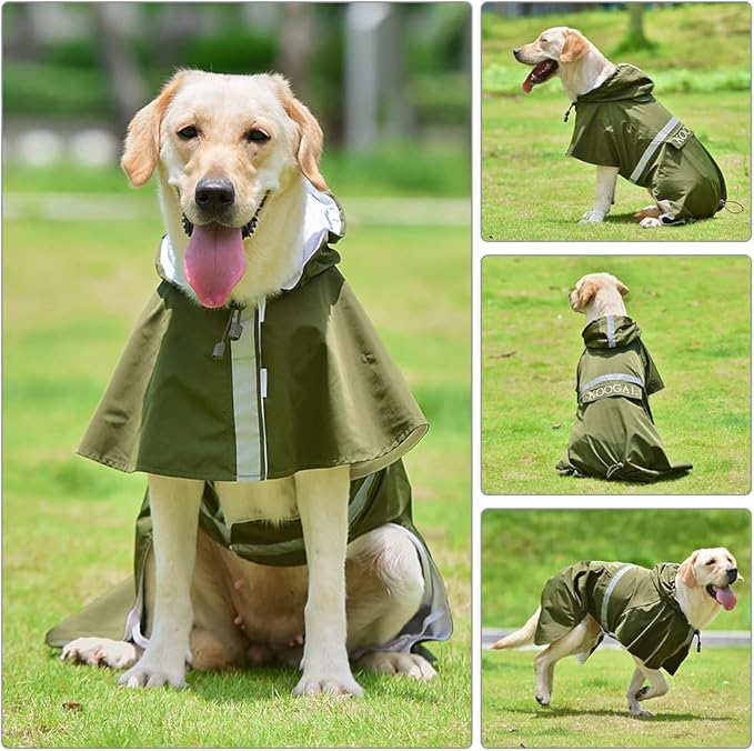 Pet Large Dog Raincoat Apparel Poncho Waterproof for Medium Large Sized for Dog Raincoat Clothes Jacket (4XL, Green)