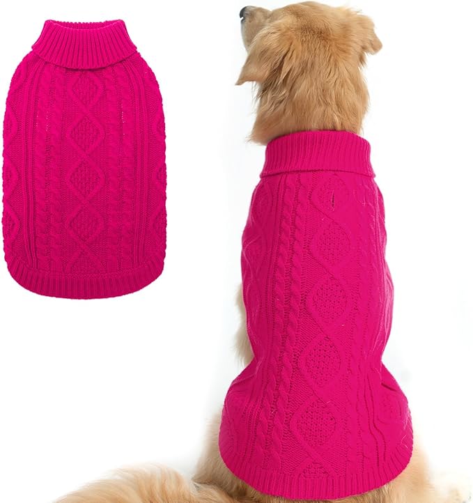BINGPET Thermal Knitted Dog Sweater for Small Medium Large Dogs,Winter Dog Cat Coat Warm Sweartershirts Outfits,Classic Cable Knit Turtleneck Pullover Dog Jumper Coat Warm Sweartershirts(Rosered,L)