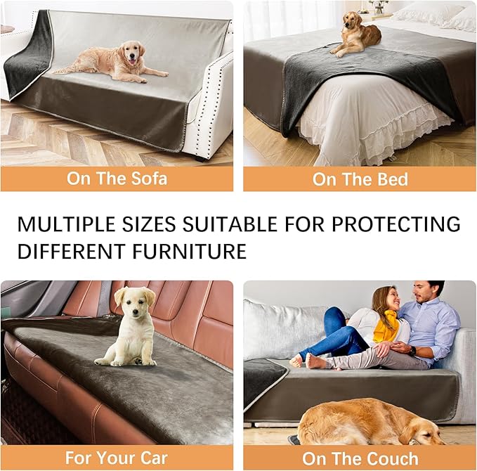 Waterproof Dog Blankets, Washable Pee Proof Pet Blanket for Couch, Soft Reversible Puppy Throw Furniture Protector Cover for Bed Sofa-68"x82",Light Brown+Dark Brown