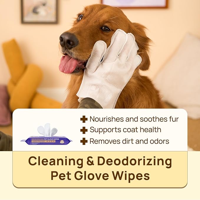 HICC PET Cleaning Deodorizing Glove Wipes for Dogs & Cats, Vet Recommended Hypoallergenic Pet Cleaning and Hydrating Glove Wipes, Nourish Fur Coconut Oil Pet Bathing Wipes for Horse Coat Care