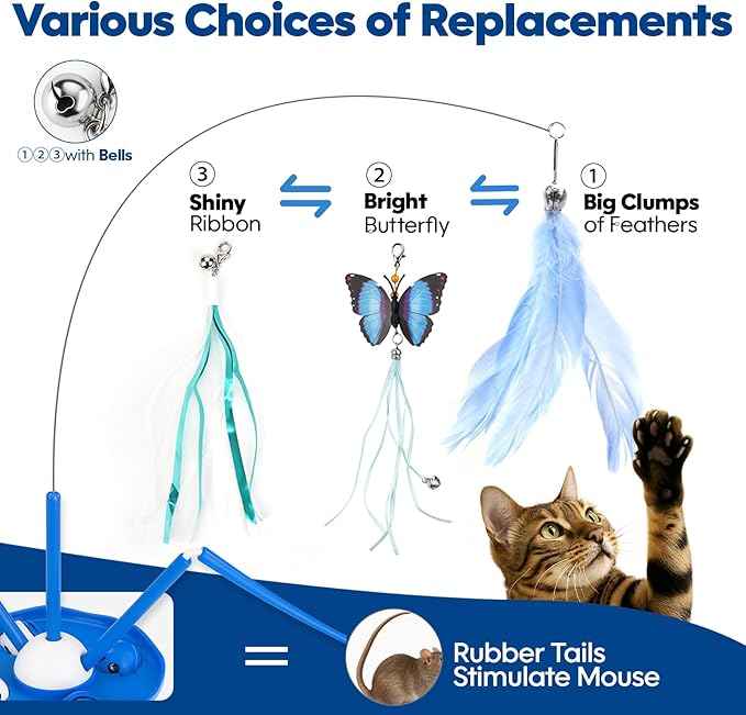 Automatic Cat Wand Toy Interactive Cat Toy Catnip Balls 7in1 Detachable Cat Toys for Bored Indoor Adult Cats Rechargeable Cat Interactive Toys