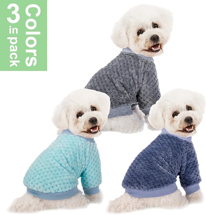 Dog Sweater, 3 Pack Dog Sweaters for Small Medium Dogs or Cat, Warm Soft Flannel Pet Clothes for Dogs Girl or Boy, Dog Shirt Coat Jacket (Medium, Grey+Navy+Sky Blue)