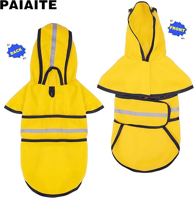 Paiaite Dog Raincoat: Hooded Slicker Poncho, Durable Waterproof Jacket with Reflective Stripes for Safety, Convenient Leash Hole, and Adjustable Fit, Perfect for Small, Medium, and Large Dogs Yellow L