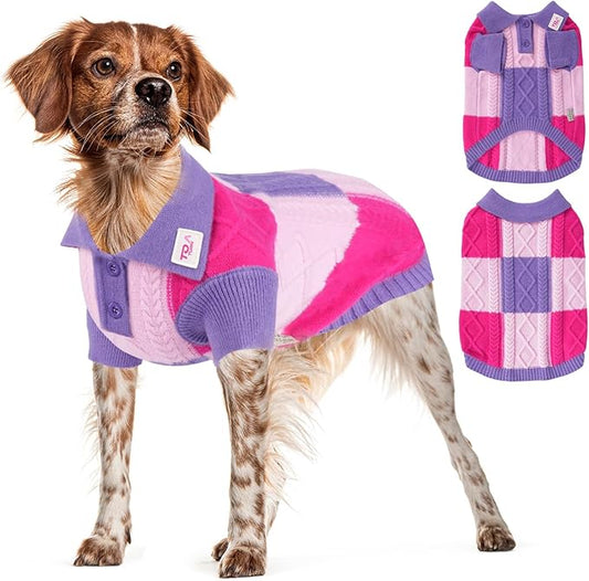 Pullover Dog Sweater,Half Chest Lapel Design Pet Sweaters for Dogs Boys or Girls,Pet Knitted Dog Clothes,Pet Clothing,Suitable for Various Sizes or Breeds Dogs Sweaters(Purple Group,2XL)