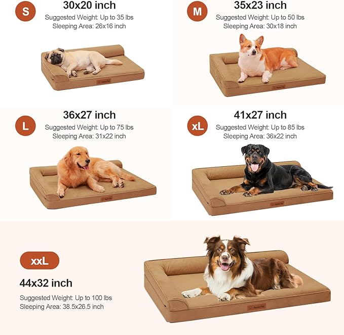 Orthopedic Dog Bed Medium Size Dog, Memory Foam Pet Bed for Small and Medium Dogs, Removable and Washable Microsuede Cover, TPU Waterproof Liner, Nonskid Bottom, 35x23x6 Inches, Khaki