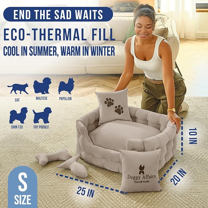 Luxury Cat and Dog Bed Chesterfield – Handcrafted Velvet Throne for Dogs | Joint Support, Calming & Temp-Regulating Comfort | Durable 5+ Years, Anti-Claw, Washable 100+ Times – S, Ivory