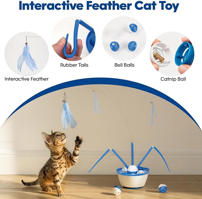 Automatic Cat Wand Toy Interactive Cat Toy Catnip Balls 7in1 Detachable Cat Toys for Bored Indoor Adult Cats Rechargeable Cat Interactive Toys