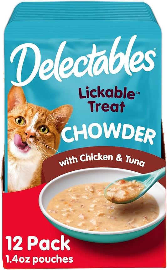 Hartz Delectables Chowder Lickable Wet Cat Treats for Kitten, Adult & Senior Cats, Chicken & Tuna, 1.4 Ounce (Pack of 12)