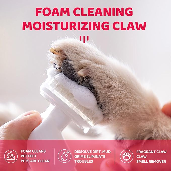 Paw Cleaner for Dogs & Cats, No-Rinse Foam Dog paw Cleaner with Silicone Brush, Gentle Natural Formula, Moisturizes & Cleans Dirty Paws, Safe for Licking, 6.7oz