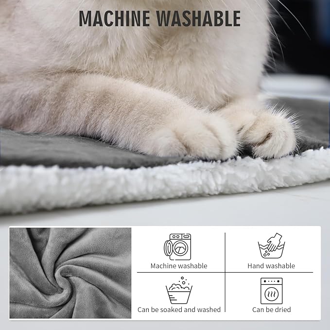 Rest-Eazzzy Heating Pad for Cats, Warming Mat with Removable Cover, 5 Level Timer & Temperature, Indoor Cat Bed (Pure-Grey, M)