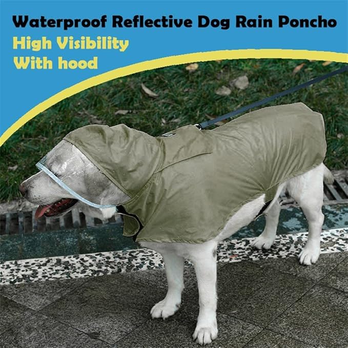 Pet Raincoat Packable Hooded Dog Rain Jacket Reflective Strips Lightweight Adjustable Poncho for Small Medium Large Dogs Army Green XXXL