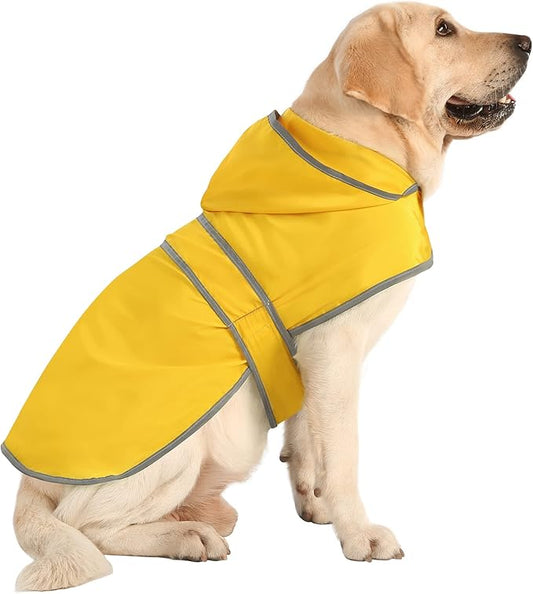 Dog Raincoat for Medium Dogs Waterproof Hooded Rain Jacket with Reflective Strips Leash Hole & Poncho Adjustable Fit (Yellow,L)