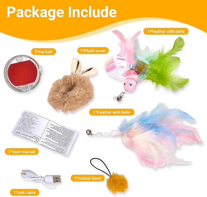 Interactive Cat Toys for Indoor Cats, Motion Activate Ca t Toy, Smart Kitten Rolling Ball Moving Ball Toys, Rechargeable Cat Ballfor Enrichment Exercise(Red)