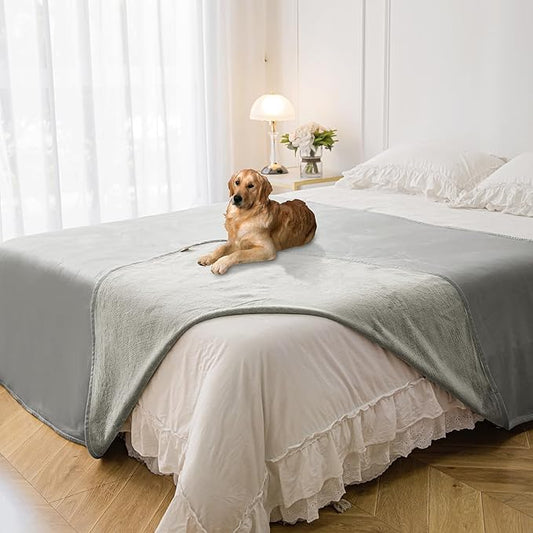 Waterproof Blanket for Bed Protection, Washable Dog Blankets for Couch, Soft Reversible Pet Throw Furniture Protector Cover for Sofa-82"x120",Light Grey+Dark Grey