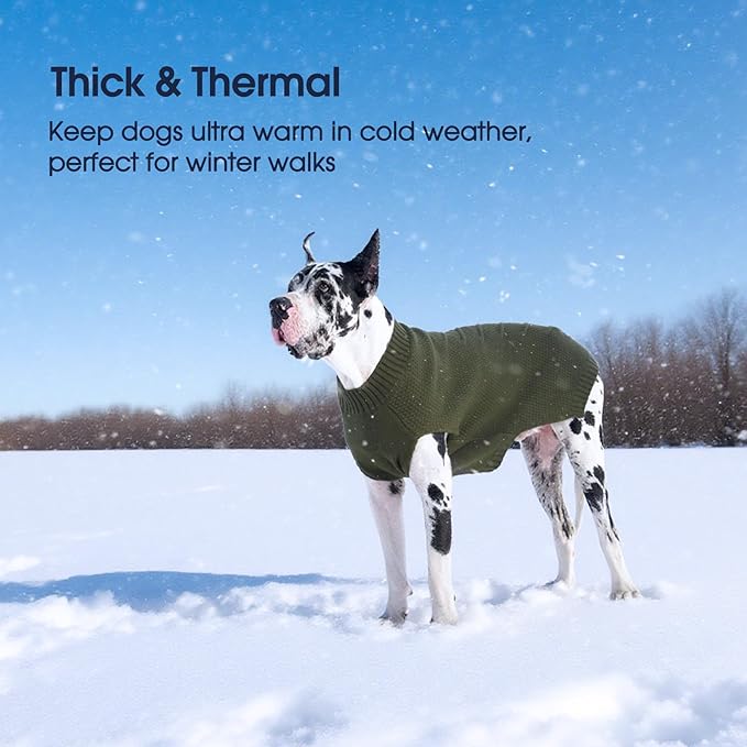 IECOii Large Dog Sweater - Warm Army-Green Sleeveless Pullover for French Bulldog & Other Large Breeds - Winter & Fall Coat