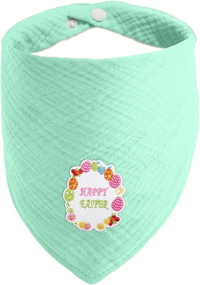 Easter Solid Color Letter Embroidered Dog Scarf - Adjustable Cotton Bandana for Medium Dogs,Green,Medium