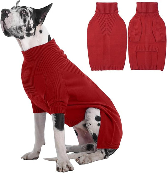 IECOii Great Dane Sweater,5XL Extra Large Sweater for Giant Breed Dogs in Winter,Turtleneck Cold Weather Knit Clothes,Machine Washable,Elastic Pullover for Saint Bernard,Mastiff (Red,XXXXXL)