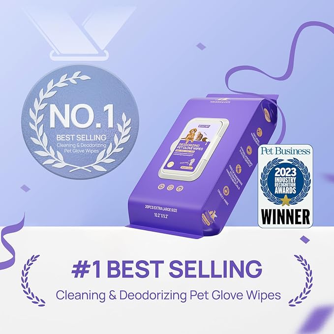 HICC PET Cleaning Deodorizing Glove Wipes for Dogs & Cats, Vet Recommended Hypoallergenic Pet Cleaning and Hydrating Glove Wipes, Nourish Fur Coconut Oil Pet Bathing Wipes for Horse Coat Care