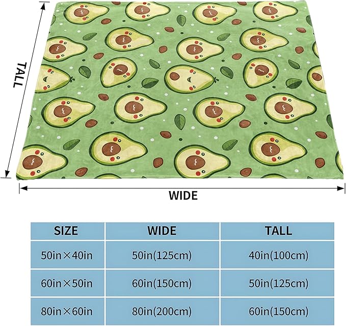 Avocado Gifts, Cute Avocado Blanket for Adults Women Kids, 80x60 in, Cozy Fuzzy Warm Soft Throw Blankets for Bedroom, Camping, Couch, Decor