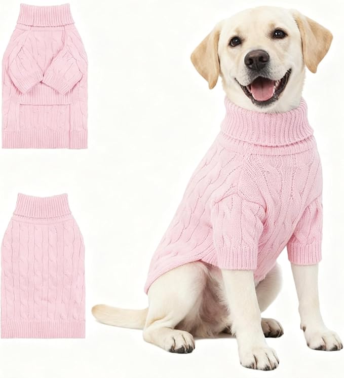 Medium/Large Dog Sweater, Warm Dog Winter Coat w/Sleeves, Comfortable High Neck Premium Dog Clothes for Labrador-Best for Holidays, Daily Walks XL Pink