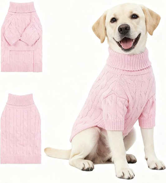Medium/Large Dog Sweater, Warm Dog Winter Coat w/Sleeves, Comfortable High Neck Premium Dog Clothes for Labrador-Best for Holidays, Daily Walks XL Pink