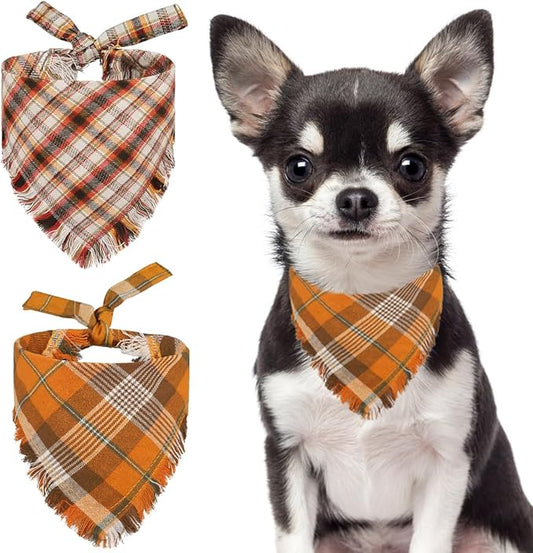 Kytely 2 Pack Fall Dog Bandanas Autumn Dog Bandana Thanksgiving Plaid Pets Scarf Triangle Bibs for Cat Small Dogs Pets
