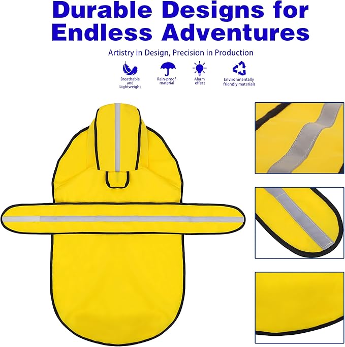 Paiaite Dog Raincoat: Hooded Slicker Poncho, Durable Waterproof Jacket with Reflective Stripes, Convenient Leash Hole, and Adjustable Fit, Perfect for Small, Medium, and Large Dogs Yellow XL