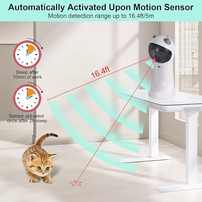 TBTeek Cat Toy Automatic Motion-Activated, USB Rechargeable, 5 Fun Patterns, Random Rotating Trajectory, 4 Speed Modes, Adjustable Light Angles for Indoor Cat Kitten Dog