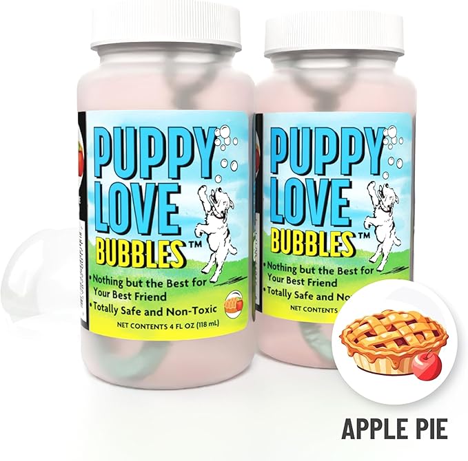 Atomic Bubbles: Puppy Love Bubbles: Apple Pie Scented 2 Pack - 4oz Bottles, Dog Interactive Toy, Pet Safe, Non-Toxic, Indoor & Outdoor, Long Lasting