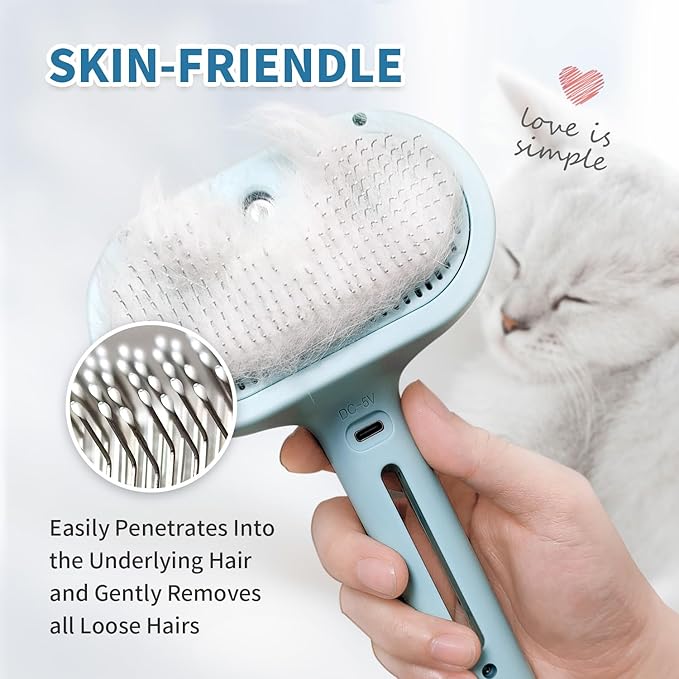 Cat Steam Brush for Shedding, 3 In 1 Self Cleaning Steamy Pet Brush Anti Static Flying Hair Spray Cat Comb for Long and Short Hair Pets Grooming Remove Loose Haired Reduce Shedding (Blue)