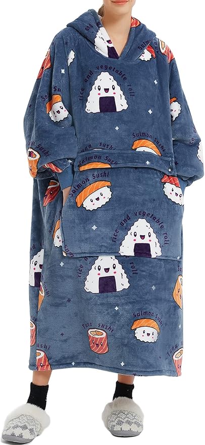 KFUBUO Wearable Blanket Hoodie for Adults Long Sherpa All Patterns Sushi Oversized Sweatshirt Blanket with Pockets Birthday Gifts for Women