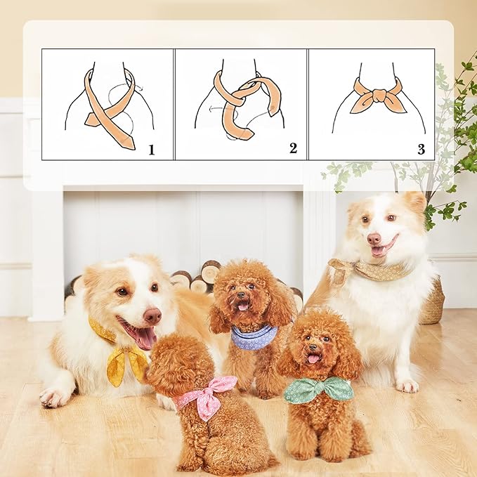 4PCS Fall Dog Bandanas Cat Birthday Cute Soft Cotton Puppy Scarfs Washable Daily Handkerchief Pink Green Blue Khaki Comfortable Gifts, Adjustable Accessories for Small Medium Large Girl Boy Pup Pet