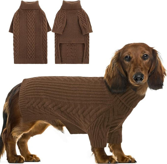 Dog Knitted Sweaters for Medium Large Dogs, Dog Winter Turtleneck, Pet Warm Pullover Thick Sweatshirt Beagle, Bulldog, Husky, Golden Retriever, Labrador, Samoyed, Rottweiler Coffee M