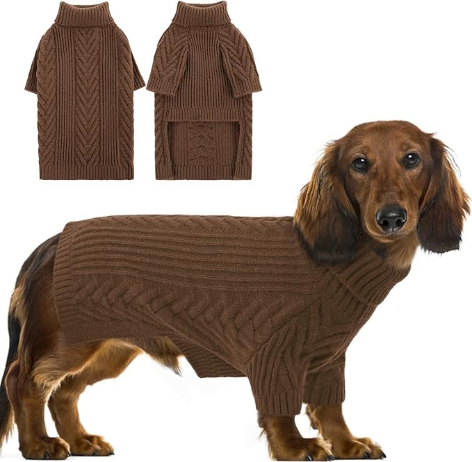 Dog Knitted Sweaters for Medium Large Dogs, Dog Winter Turtleneck, Pet Warm Pullover Thick Sweatshirt Beagle, Bulldog, Husky, Golden Retriever, Labrador, Samoyed, Rottweiler Coffee L