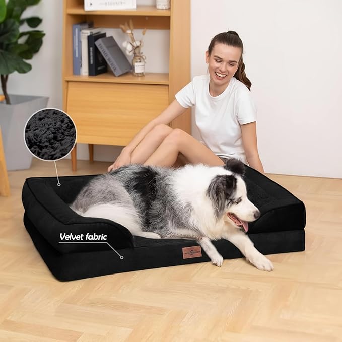 Comfort Expression Orthopedic Dog Bed for Extra Large Dogs 45x35 Inch, Waterproof Supportive Egg Crate Foam XL Pet Bed with Removable Bolsters, Dog Couch with Washable Cover & Non-Slip Bottom, Black