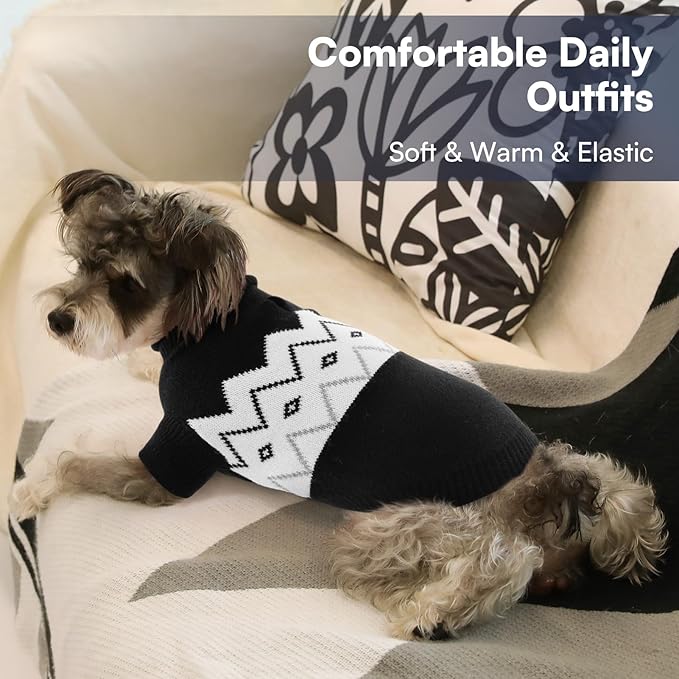 Queenmore Warm Dog Sweater, Soft Pet Knitwear, Knitted Pullover, Winter Pet Clothes for Small Medium Dogs Cats Black